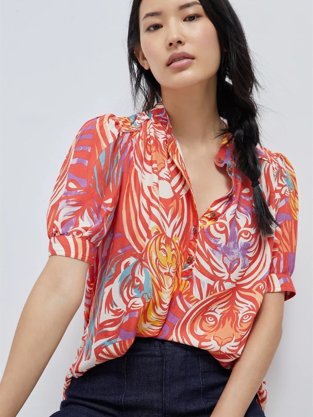 Tiger print short sleeve blouse